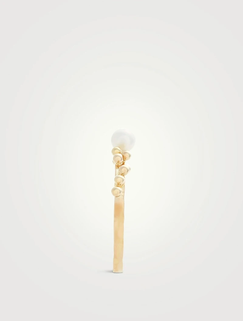 14K Gold Scattered Bubble Pearl Hammered Ring
