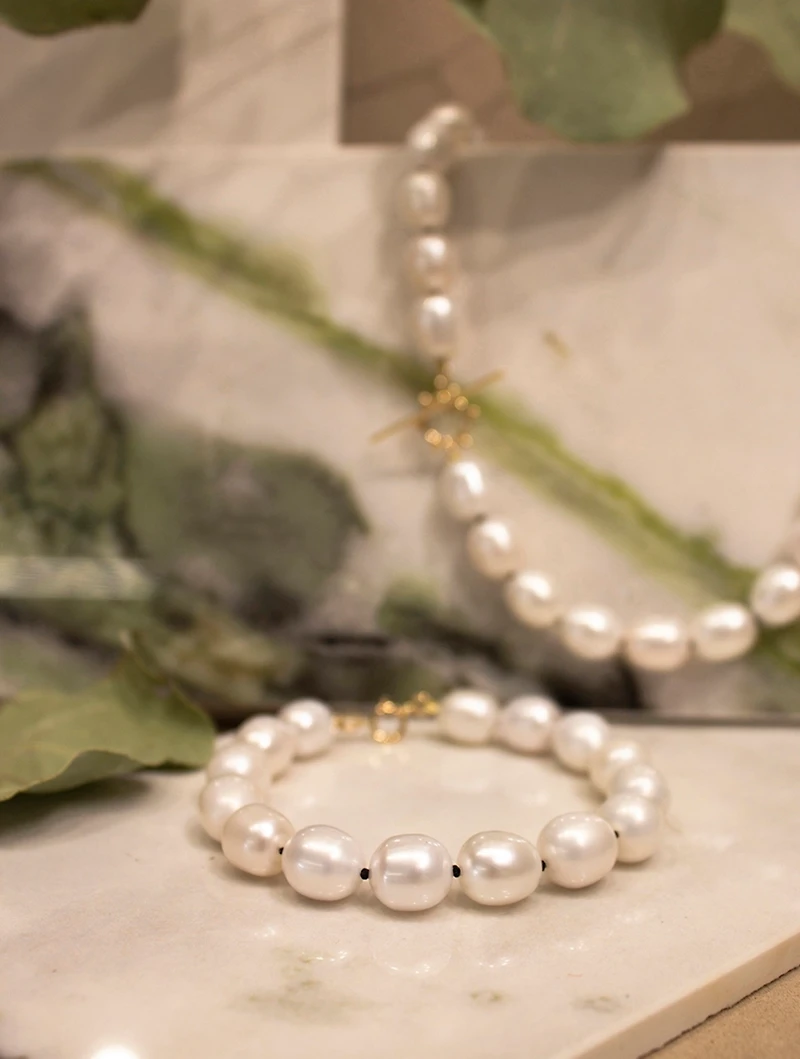 14K Gold Knotted Baroque Pearl Bracelet