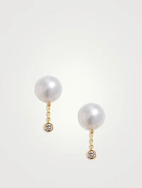 14K Gold Short Pearl Diamond Drop Earrings