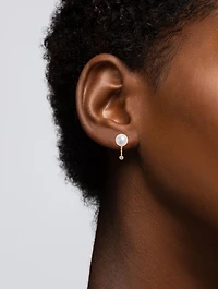 14K Gold Short Pearl Diamond Drop Earrings