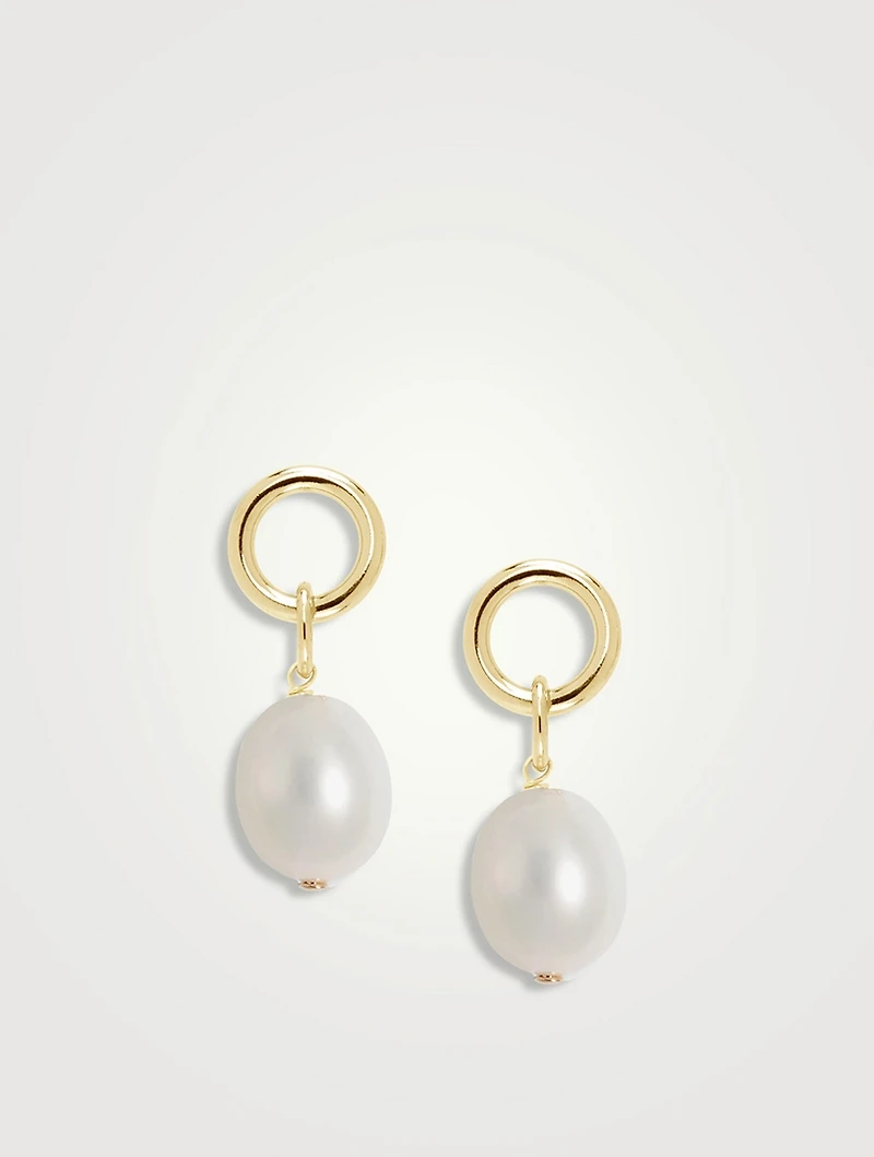 14K Gold Circle Pearl Drop Earrings