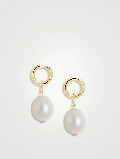 14K Gold Circle Pearl Drop Earrings