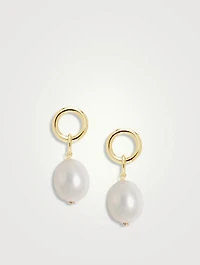 14K Gold Circle Pearl Drop Earrings
