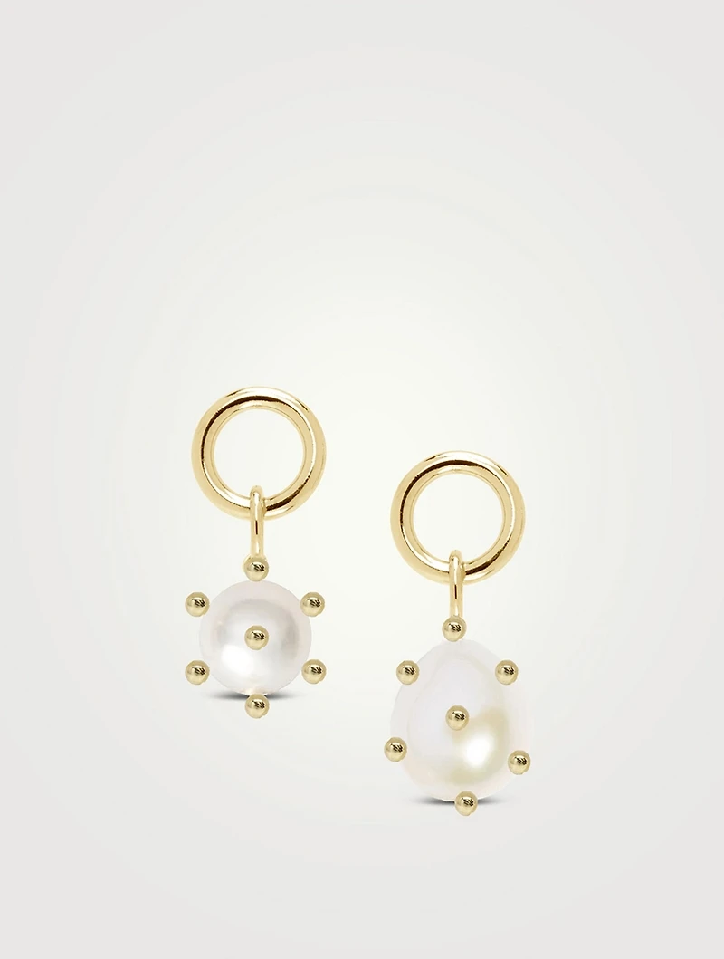 14K Gold Circle Mismatch Pearl Bubble Earrings