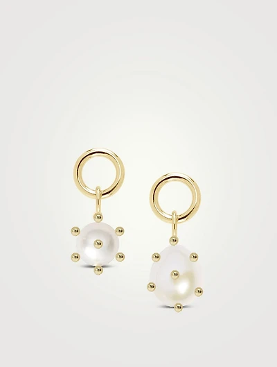 14K Gold Circle Mismatch Pearl Bubble Earrings