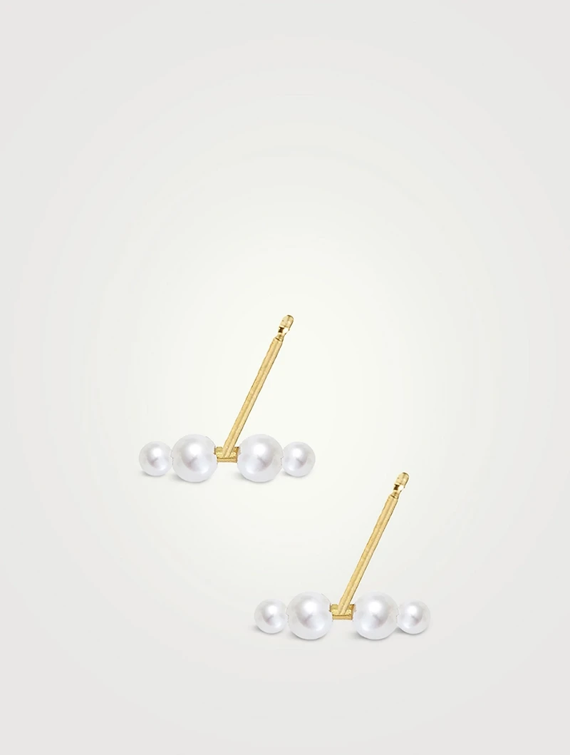 14K Gold Duo Pearl Bar Earrings