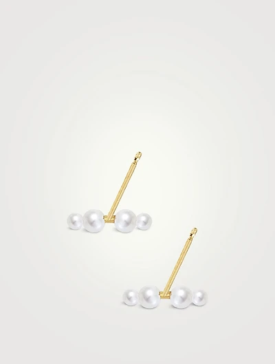 14K Gold Duo Pearl Bar Earrings