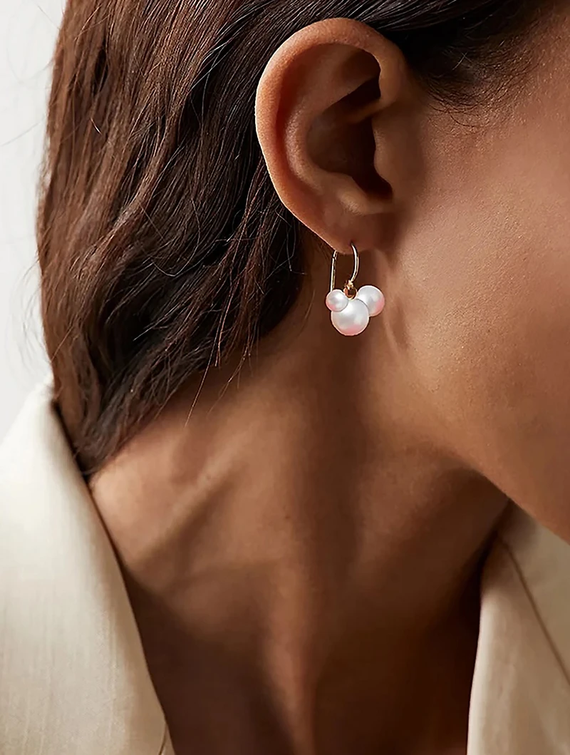 14K Gold Trio Pearl Drop Earrings