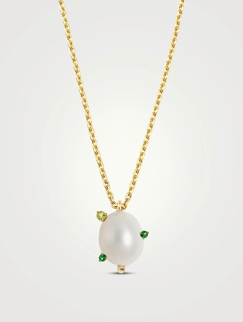 14K Gold Pearl Gem Pendant Necklace