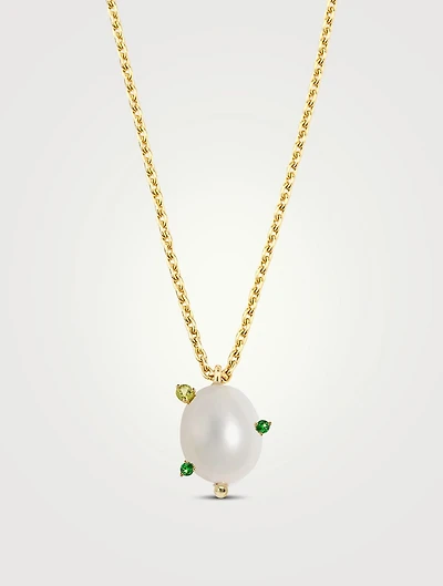 14K Gold Pearl Gem Pendant Necklace