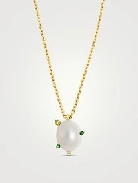 14K Gold Pearl Gem Pendant Necklace