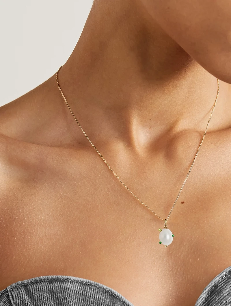 14K Gold Pearl Gem Pendant Necklace