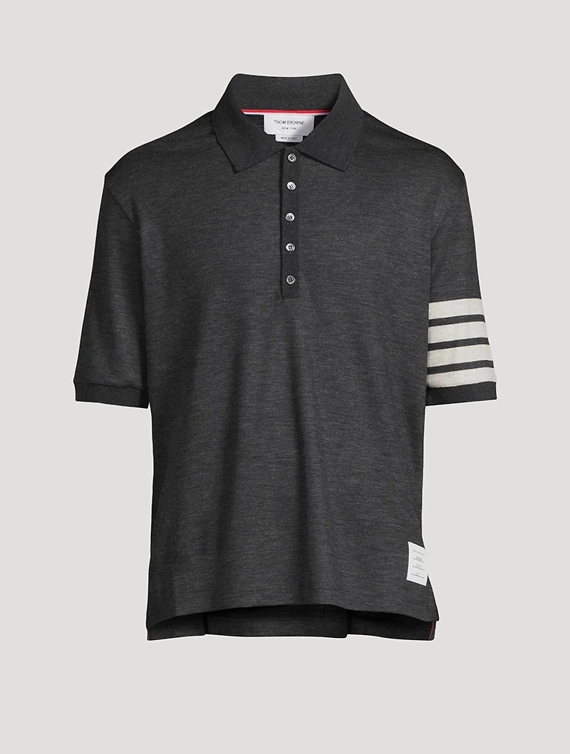 Short-Sleeve Wool Polo With 4-Bar Stripe