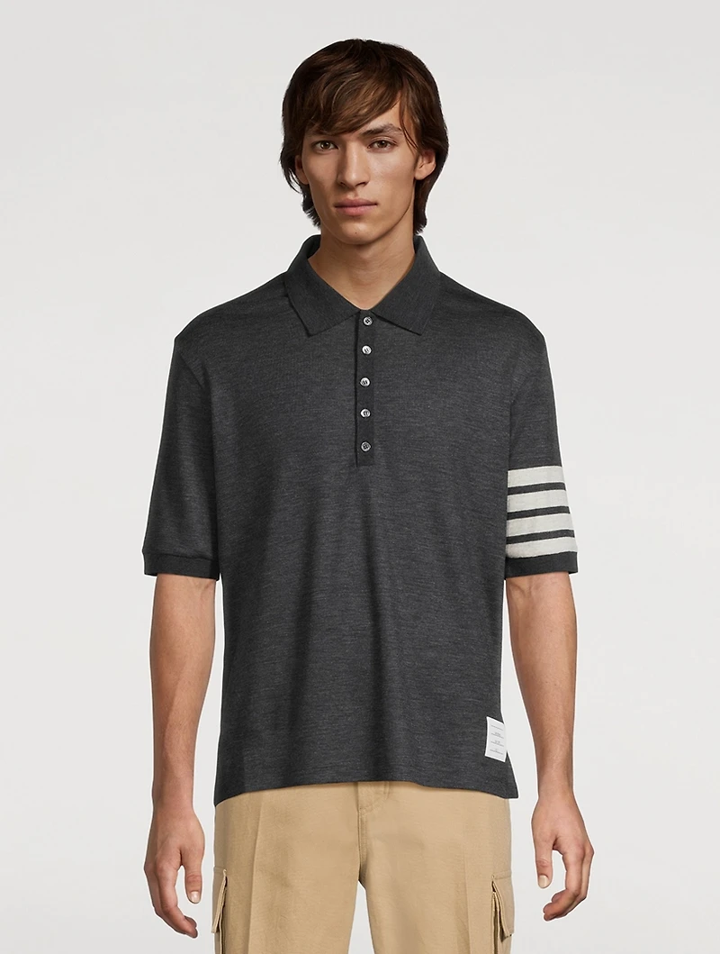 Short-Sleeve Wool Polo With 4-Bar Stripe