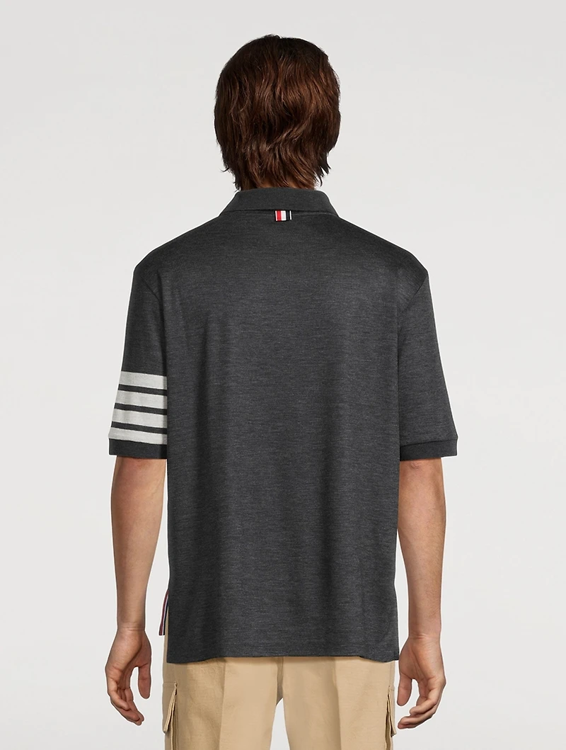 Short-Sleeve Wool Polo With 4-Bar Stripe