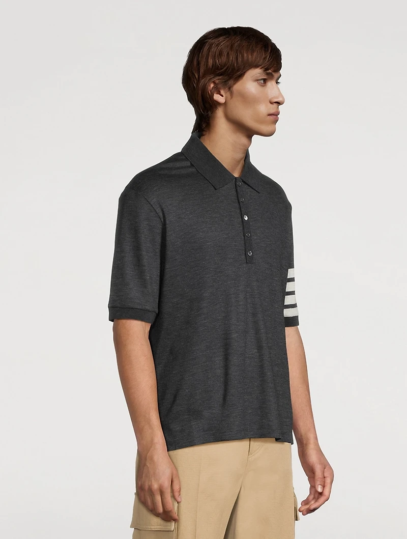Short-Sleeve Wool Polo With 4-Bar Stripe
