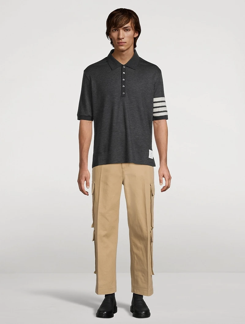 Short-Sleeve Wool Polo With 4-Bar Stripe