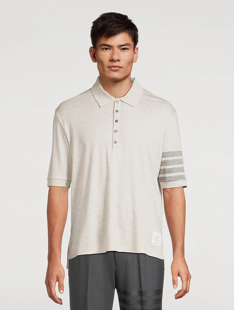 Short-Sleeve Wool Polo With 4-Bar Stripe