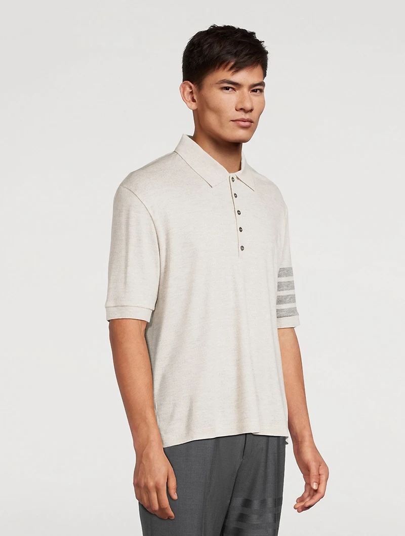 Short-Sleeve Wool Polo With 4-Bar Stripe