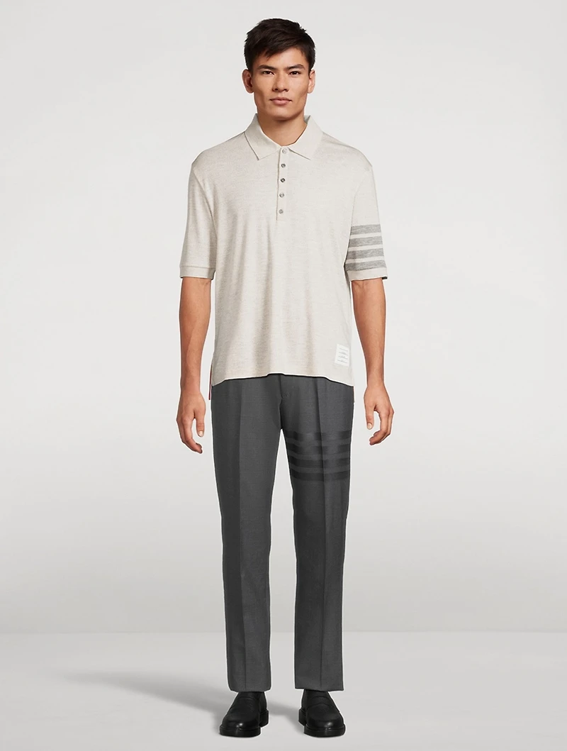 Short-Sleeve Wool Polo With 4-Bar Stripe