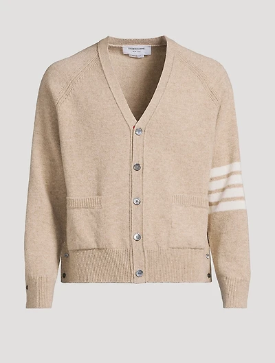 Stretch Wool V-Neck Cardigan With 4-Bar Stripes