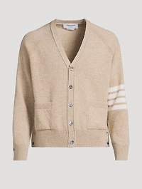 Stretch Wool V-Neck Cardigan With 4-Bar Stripes
