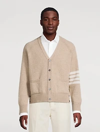 Stretch Wool V-Neck Cardigan With 4-Bar Stripes