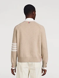 Stretch Wool V-Neck Cardigan With 4-Bar Stripes