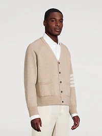 Stretch Wool V-Neck Cardigan With 4-Bar Stripes