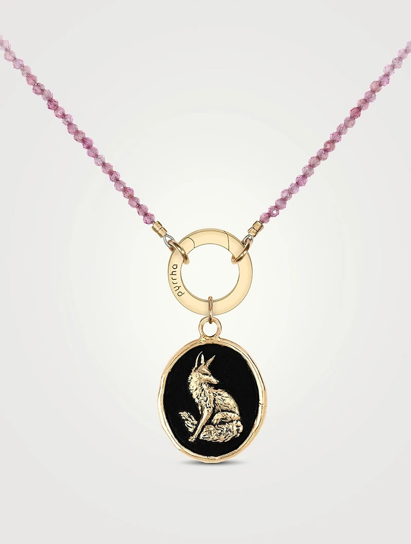 Trust In Yourself 14K Gold Talisman Ruby Beaded Choker Necklace