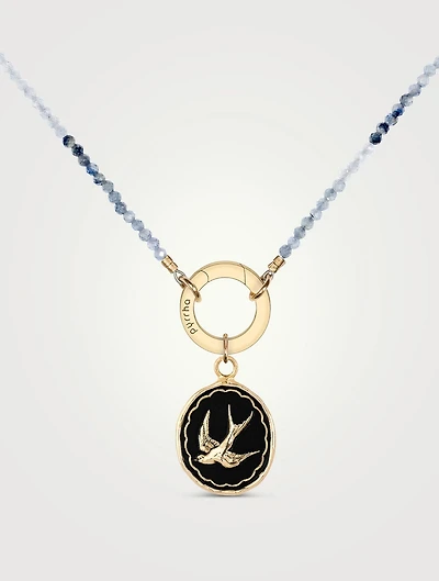 Free Spirited 14K Gold Talisman Variegated Teal Sapphire Beaded Choker Necklace