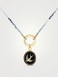 Free Spirited 14K Gold Talisman Variegated Teal Sapphire Beaded Choker Necklace