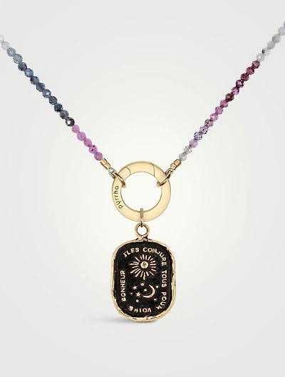 Everything For You 14K Gold Talisman Pink And Teal Sapphire Beaded Choker Necklace