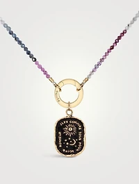 Everything For You 14K Gold Talisman Pink And Teal Sapphire Beaded Choker Necklace