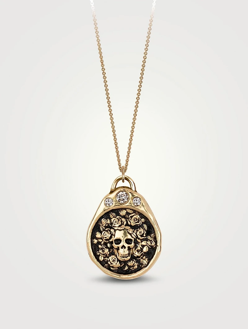 Live Every Moment 14K Gold Diamond Crown Talisman Necklace