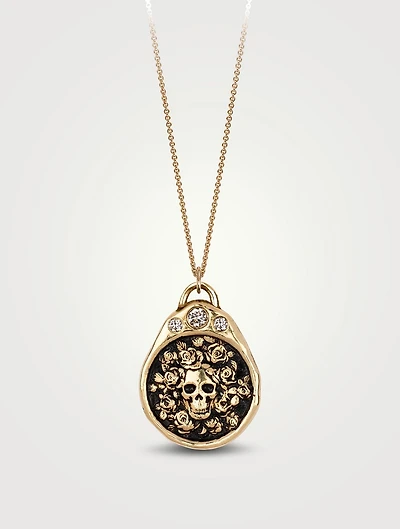 Live Every Moment 14K Gold Diamond Crown Talisman Necklace