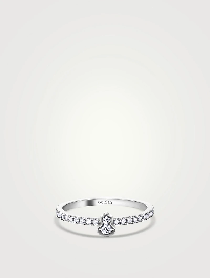 Qixi Wulu 18K White Gold Mini Solitaire Ring With Diamonds