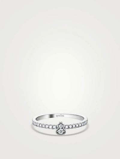 Qixi Wulu 18K White Gold Mini Solitaire Ring With Diamonds
