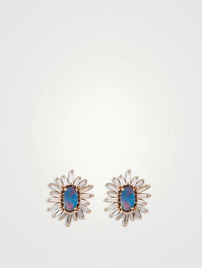 One-Of-A-Kind Bold Spark 18K Rose Gold Earrings With Opal And Diamonds
