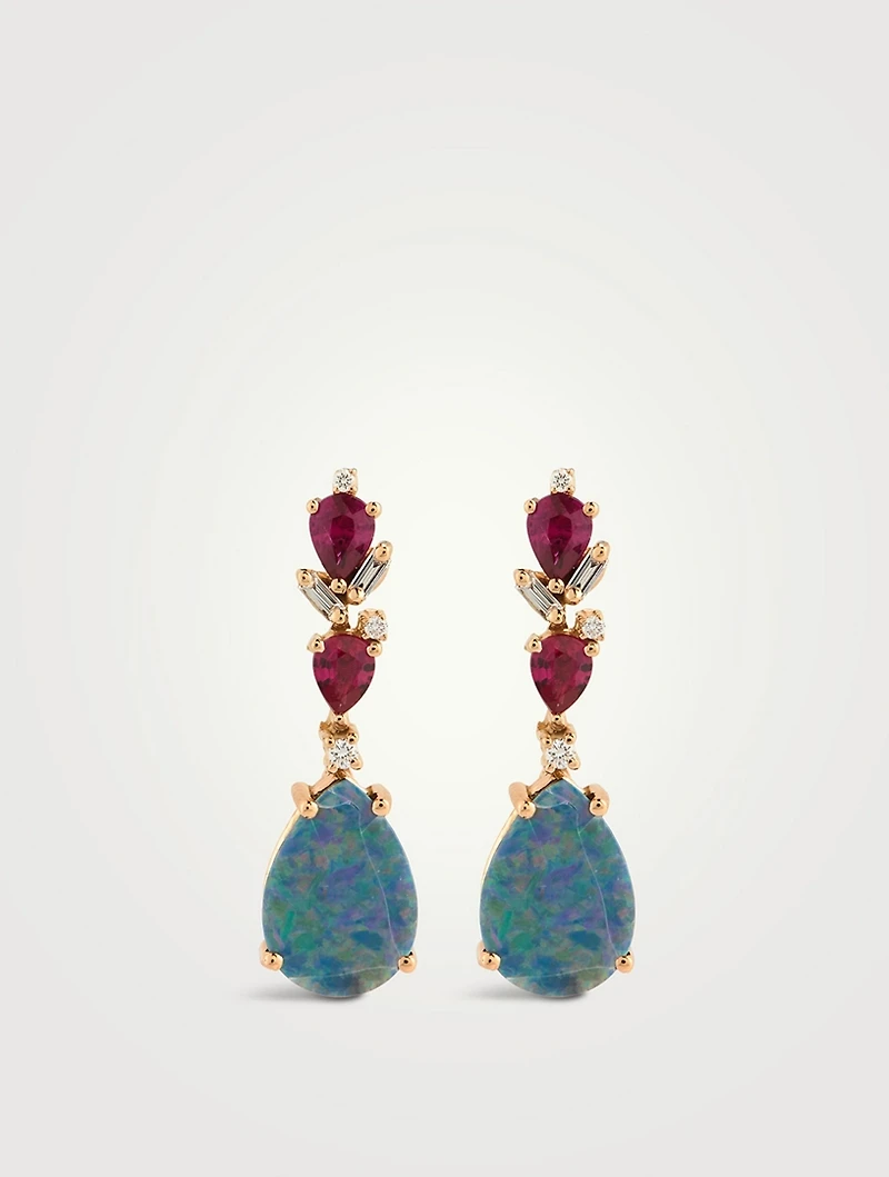 One-Of-A-Kind 18K Rose Gold Ruby And Opal Earrings With Diamonds