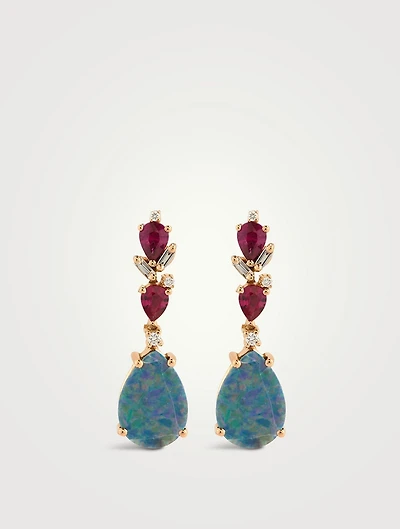 One-Of-A-Kind 18K Rose Gold Ruby And Opal Earrings With Diamonds