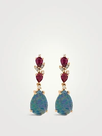 One-Of-A-Kind 18K Rose Gold Ruby And Opal Earrings With Diamonds