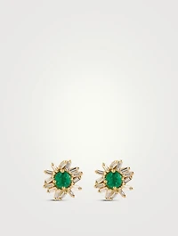 One-Of-A-Kind 18K Gold Emerald Stud Earrings With Diamonds