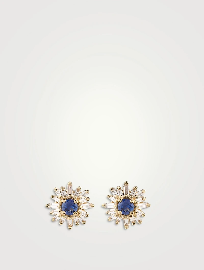 One-Of-A-Kind Spark 18K Gold Earrings With Dark Blue Sapphire
