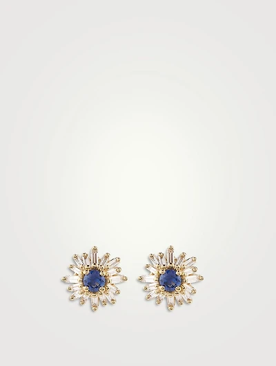 One-Of-A-Kind Spark 18K Gold Earrings With Dark Blue Sapphire