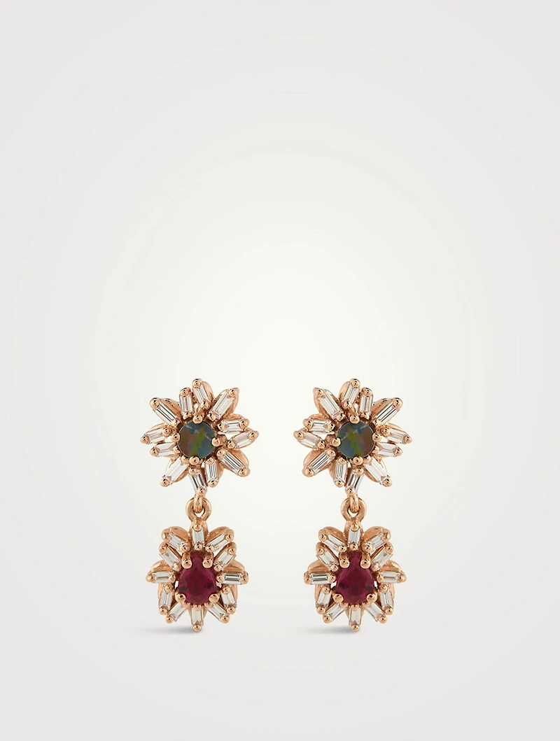 One-Of-A-Kind 18K Rose Gold Opal, Ruby, Diamond Doublet Drop Earrings