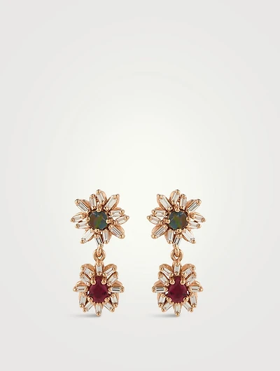 One-Of-A-Kind 18K Rose Gold Opal, Ruby, Diamond Doublet Drop Earrings