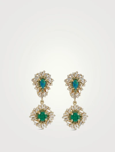 One-Of-A-Kind 18K Gold Earrings With Opal, Emerald, And Diamonds