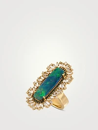 One-Of-A-Kind 18K Gold Opal Cocktail Ring With Green And White Diamonds