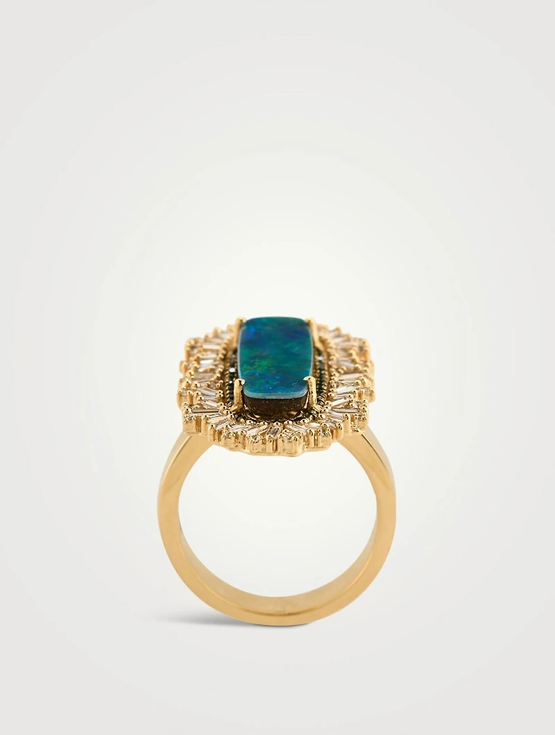 One-Of-A-Kind 18K Gold Opal Cocktail Ring With Green And White Diamonds